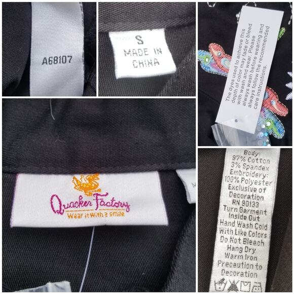 Dragonfly Embroidered Jacket Quacker Factory Size S Black Stretch Zip Front NWT - Picture 5 of 9